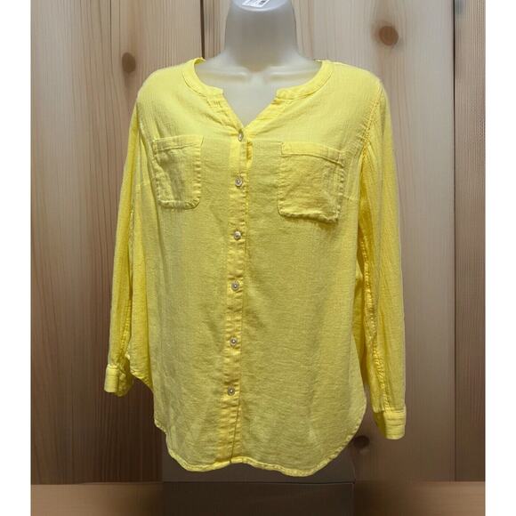 Talbots V-Neck Button Down Yellow Top Petite Sz PM - Picture 1 of 6